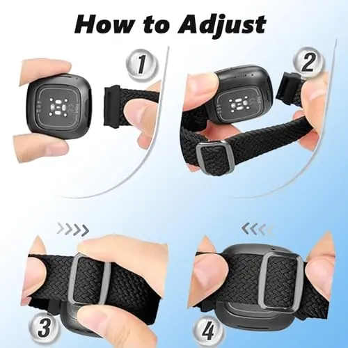 2 Pack Braided Stretchy Band Compatible for Fitbit Sense & Sense 2 Bands / Fitbit Versa 3 & 4 Bands, Classic Soft Breathable Adjustable Sport Smartwatch Replacement Wristband for Women Men - 4