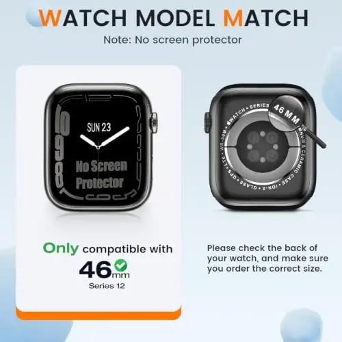 [2 Pack] Bumper Case for Apple Watch Series 12 46mm, Black | No Screen Protector, Slim Soft Flexible TPU Lightweight Thin Shockproof Cover Protector Accessories for iWatch - Goton (1)