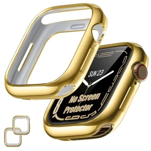 [2 Pack] Bumper Case for Apple Watch Series 12 46mm, Gold | No Screen Protector, Slim Soft Flexible TPU Lightweight Thin Shockproof Cover Protector Accessories for iWatch - 1