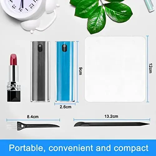 2 Pack Car Touch Screen Mist Cleaner, walrfid Laptop Screens and Phone Touchscreen Cleaning Kit for iPad, iPhone, MacBook Pro with Aipods Cleaning Pen, Small Brush and Eyeglass Cloth - Grey and Blue - 6