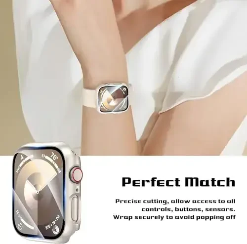 2 Pack Case для Apple Watch 40mm SE Series 6/5/4/SE 2nd Gen с защитной пленкой из закаленного стекла, EWUONU Полная защитная крышка Жесткий ПК Бампер Лицевая крышка для iWatch 40mm (Starlight) - 5