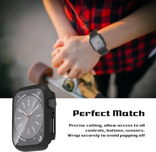2 Pack Case for Apple Watch 44mm SE Series 6/5/4/SE 2nd Gen with Tempered Glass Screen Protector, EWUONU Full Protective Cover Hard PC Bumper Face Cover for iWatch 44mm (Black) - 4