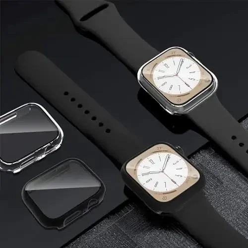 2 Pack Case for Apple Watch 44mm SE Series 6/5/4/SE 2nd Gen with Tempered Glass Screen Protector, EWUONU Full Protective Cover Hard PC Bumper Face Cover for iWatch 44mm (Black) - 7