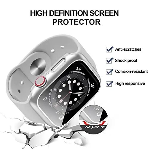 2 Pack Case for Apple Watch Series 3/2/1 38mm Screen Protector,Black+Silver | BHARVEST Cover with Tempered Glass Screen Protector for Apple Watch 38mm,Hard PC Bumper Scratch Resistant,Full Coverage - BHARVEST (1)
