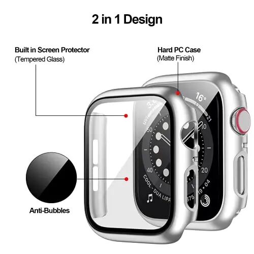 2 Pack Case for Apple Watch Series 3/2/1 38mm Screen Protector,Black+Silver | BHARVEST Cover with Tempered Glass Screen Protector for Apple Watch 38mm,Hard PC Bumper Scratch Resistant,Full Coverage - 3