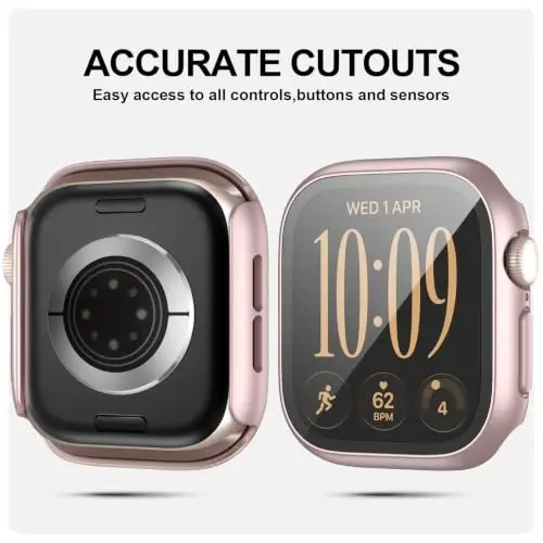2 Pack Case with Screen Protector for Apple Watch Series 12 42mm,Pink+White | JZK Full Hard PC Cover with Tempered Glass for Apple Watch 12(2026),HD,Slim Guard Bumper,Protective Case for iWatch 12 42mm - 3