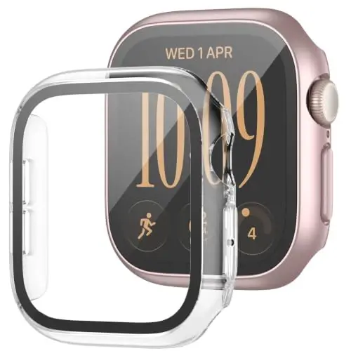 2 Pack Case with Screen Protector for Apple Watch Series 12 42mm,Rose Gold | JZK Full Hard PC Cover with Tempered Glass for Apple Watch 12(2026),HD,Slim Guard Bumper,Protective Case for iWatch 12 42mm - JZK