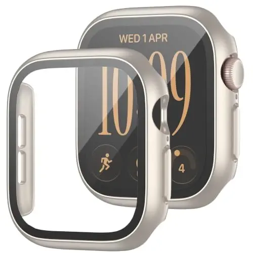 2 Pack Case with Screen Protector for Apple Watch Series 12 42mm,Starlight | JZK Full Hard PC Cover with Tempered Glass for Apple Watch 12(2026),HD,Slim Guard Bumper,Protective Case for iWatch 12 42mm - 1
