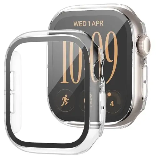 2 Pack Case with Screen Protector for Apple Watch Series 12(2026)46mm,Clear | JZK Full Hard PC Cover with Tempered Glass for Apple Watch 12 (2026),HD,Slim Guard Bumper,Protective Case for iWatch 12 46mm - 1