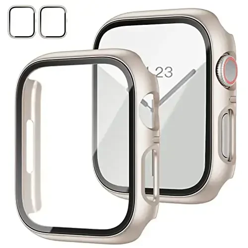 2 Pack Case with Tempered Glass Screen Protector for Apple Watch Series 3/2/1 38mm,JZK Slim Guard Bumper Full Coverage Hard PC Protective Cover HD Ultra-Thin Cover for iWatch 38mm,Starlight+Starlight - 1