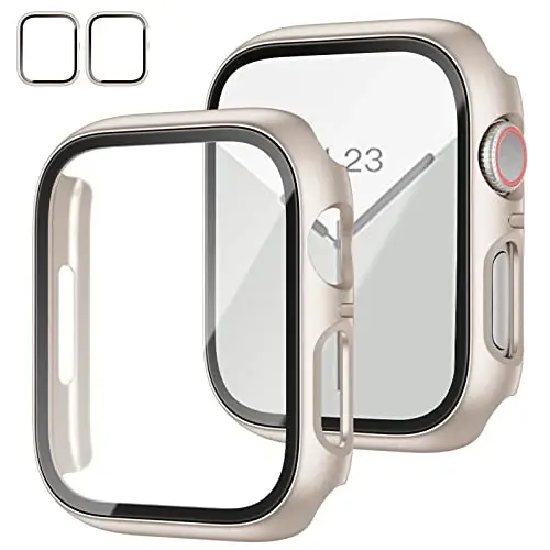 2 Pack Case with Tempered Glass Screen Protector for Apple Watch Series 3/2/1 42mm, JZK Slim Guard Bumper Full Coverage Hard PC Protective Cover HD Ultra-Thin Cover for iWatch 42mm, Starlight+Starlight - JZK
