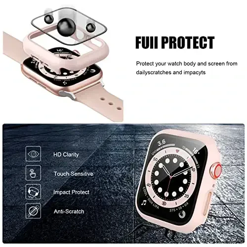 2 Pack Case with Tempered Glass Screen Protector for Apple Watch Series 6/5/4/SE 44mm,JZK Slim Guard Bumper Full Coverage Hard PC Protective Cover HD Ultra-Thin Cover for iWatch 44mm,Rose Gold+Clear - 5