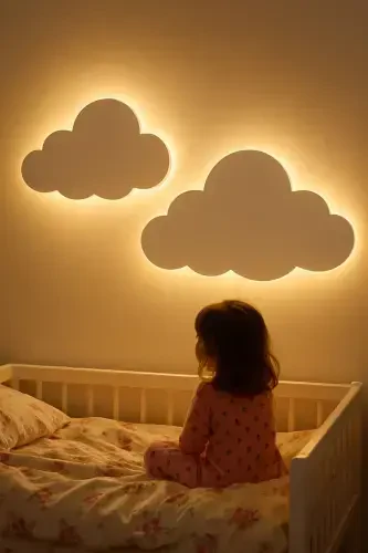 2 Pack Cloud Night Light Baby Kids Room Wall Decoration Lighting Wooden Night Lamp - 3