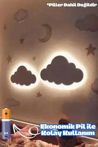 2 Pack Cloud Night Light Baby Kids Room Wall Decoration Lighting Wooden Night Lamp - 6