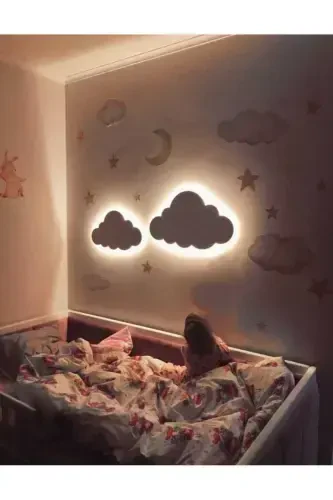 2 Pack Cloud Night Light Baby Kids Room Wall Decoration Lighting Wooden Night Lamp - 7