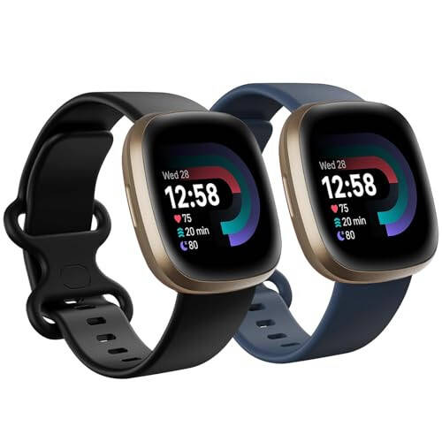 2 Pack Compatible with Fitbit Sense/Fitbit Sense 2 / Fitbit Versa 3 / Fitbit Versa 4 Bands, Soft Sports Replacement Waterproof Wristbands for Women Men - 1