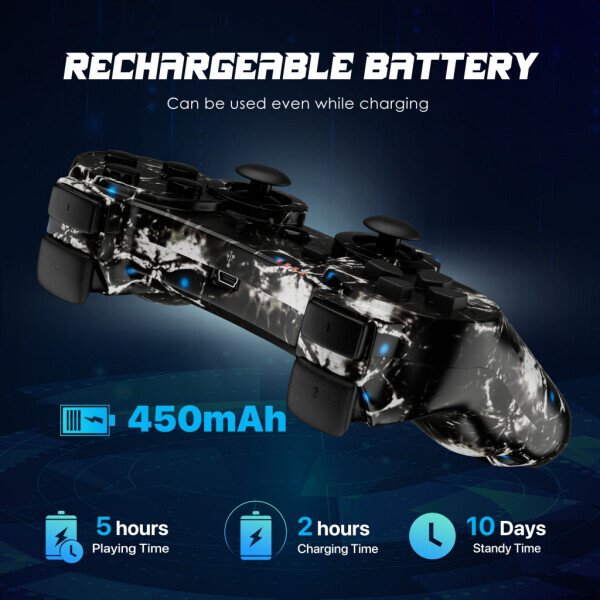 2 Pack Controller Compatible with Playstation 3, Wireless Controller for PS3/PC, Double Vibration - 4