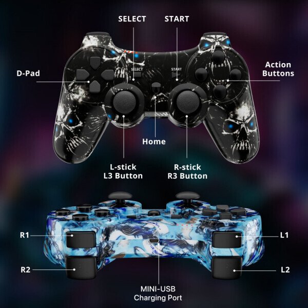 2 Pack Controller Compatible with Playstation 3, Wireless Controller for PS3/PC, Double Vibration - 6