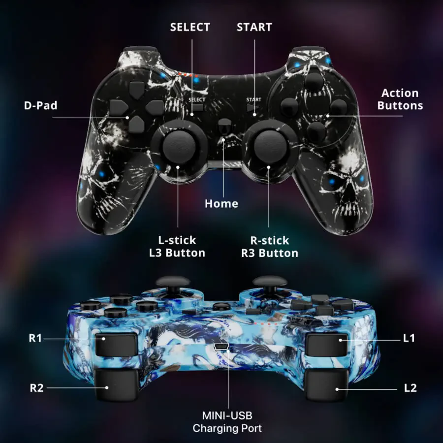 2 Pack Controller Compatible with Playstation 3, Wireless Controller for PS3/PC, Double Vibration - 6