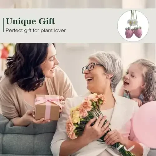 2-Pack Crochet Strawberry and Flower Car Hanging Decor, Cute Rear View Mirror Accessories,Boho Hand-Made Car Interior Aesthetic Truck Hanger Ornament Charm for Women - 5