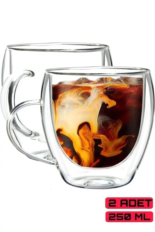 2 Pack Double Wall Handle Glass Tea Coffee Milk Cup Borosilicate Mug - ARVALE