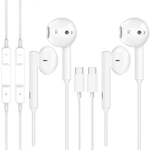 2 Pack Earbuds Headphones Earphones Wired [MFI Certified] USB C Microphone Call Volume Control Noise Isolating Compatible with iPhone 15 Pro Max/15 Pro/15 Plus/15/Samsung S23 Ultra S22+ S21 - 1