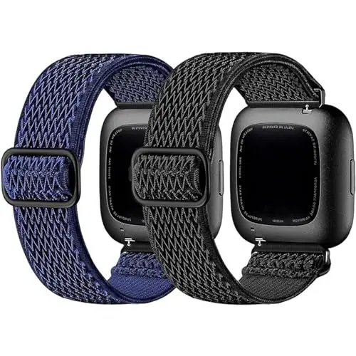 2 Pack Elastic Bands Compatible with Fitbit Versa 2 Band for Women Men, Soft Adjustable Nylon Breathable Replacement Band for Versa/Versa 2/Versa Lite/SE Smartwatch Loop Wristband - 1