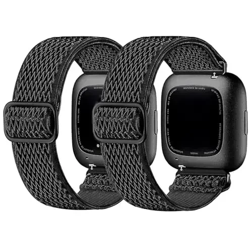 2 Pack Elastic Bands Fitbit Versa 2 Band for Women Men bilan mos keladi, Yumshoq sozlanishi neylon nafas oladigan Versa/Versa 2/Versa Lite/SE Smartwatch Loop bilaguzuk uchun almashtirish tasmasi - 1