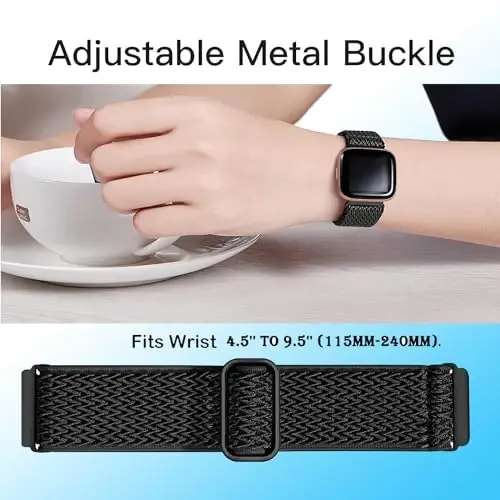2 Pack Elastic Bands Fitbit Versa 2 Band for Women Men bilan mos keladi, Yumshoq sozlanishi neylon nafas oladigan Versa/Versa 2/Versa Lite/SE Smartwatch Loop bilaguzuk uchun almashtirish tasmasi - 4