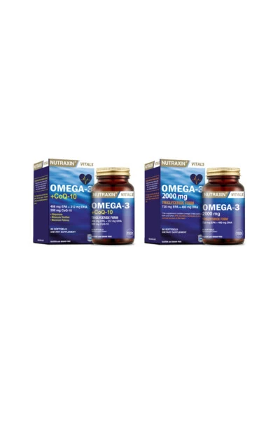 2-Pack Fish Oil Set - Omega 3 2000 Mg 60 Capsules + Omega-3 with Coenzyme Q10 60 Capsules - NUTRAXIN