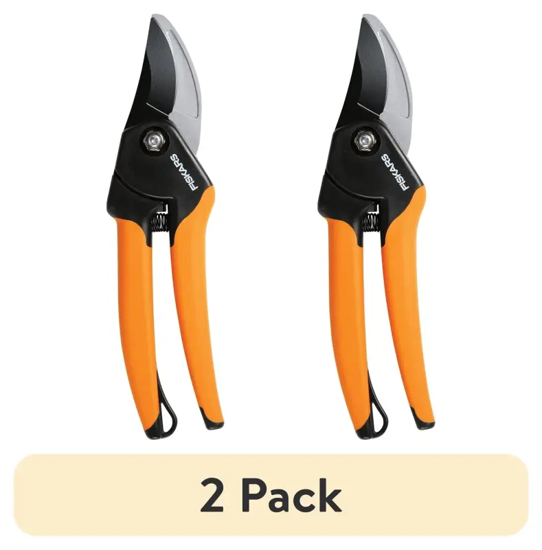 (2 pack) Fiskars Bypass Pruner Garden Tool with Steel Blade and SoftGrip Handle, Black and Orange - 10