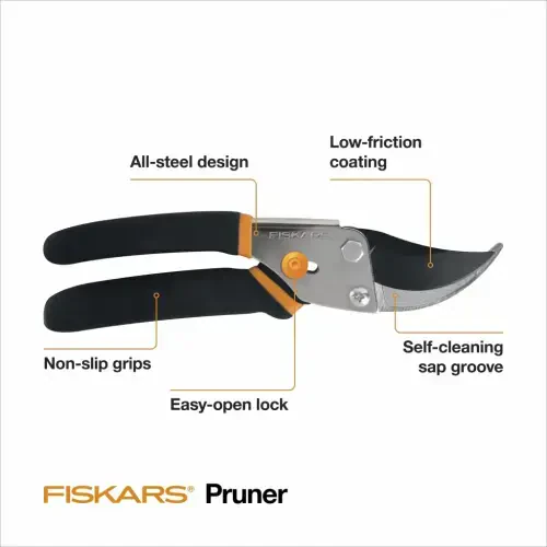 (2 pack) Fiskars Traditional Bypass Pruner, Steel Blade and Non-Slip Handle ,5/8