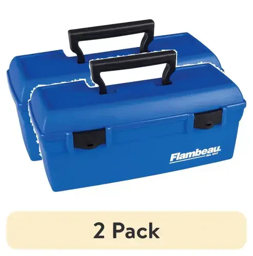 (2 pack) Flambeau Outdoors, 6009TD Lil Brute Fishing Tackle Box with Lift-Out Tray, Blue, 13 inches Long, Plastic - 6
