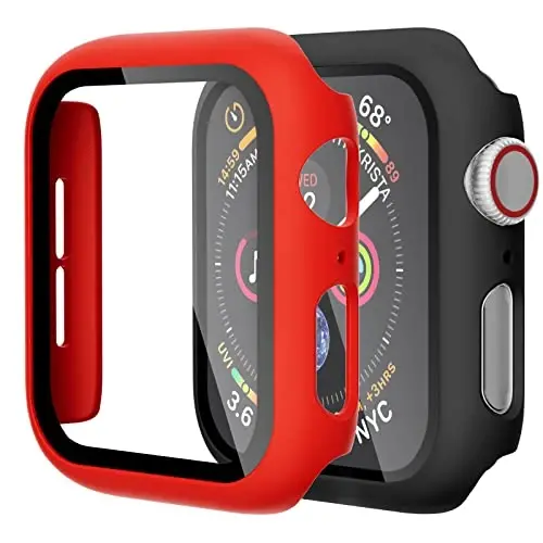 (2 Pack) GEAK Apple Watch 41 mm korpusiga mos keladi, oʻrnatilgan закалённое şisha ekran himoyachisi, ультраинкий bumper korpusi iWatch Series 7, qora/qizil rangga mos keladi. 