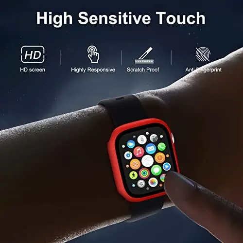 (2 Pack) GEAK Apple Watch 41 mm korpusiga mos keladi, oʻrnatilgan закалённое şisha ekran himoyachisi, ультраинкий bumper korpusi iWatch Series 7, qora/qizil rangga mos keladi. - 2