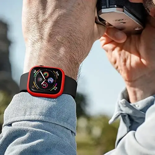 (2 Pack) GEAK Compatible with Apple Watch Case 41mm, Built-in Tempered Glass Screen Protector, Ultra-Thin Bumper Case Compatible for iWatch Series 7, Black/Clear - 6