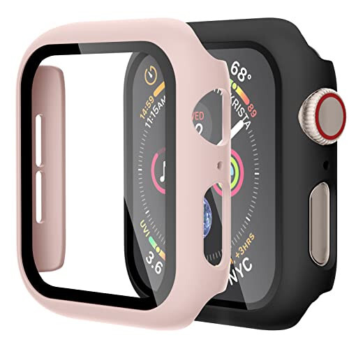 (2 Pack) GEAK Hard Case for Apple Watch 44mm Series 5 with Screen Protector, Full Body Protective Bumper Case Cover for iWatch Series 5/4, Pink/Black - 1