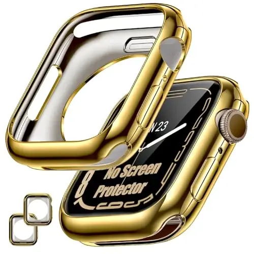[2 Pack] Goton Bumper Case for Apple Watch 42mm, [No Screen Protector] Slim Soft TPU Shockproof Case Cover Bumper Protector Accessories for iWatch Series 11 Series 10, 42mm Gold+Gold - 1