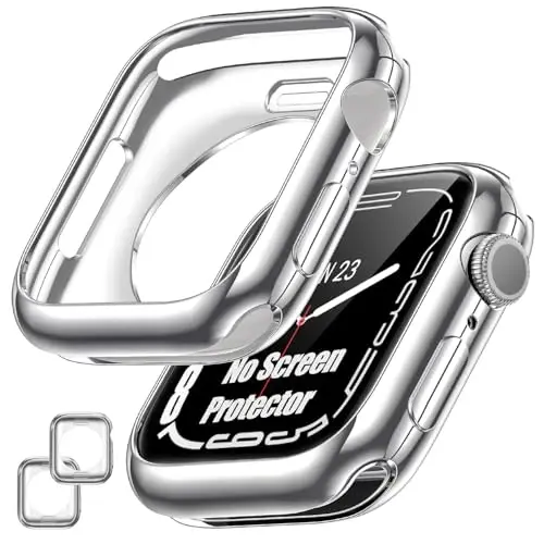 [2 Pack] Goton Bumper Case for Apple Watch Series 9 8 7 45mm, Thin Soft TPU Shockproof Case Cover Bumper Protector for iWatch Accessories (No Screen Protector) 45mm Silver+Silver 