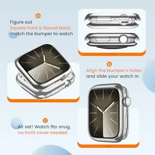 [2 Pack] Goton Bumper Case for Apple Watch Series 9 8 7 45mm, Thin Soft TPU Shockproof Case Cover Bumper Protector for iWatch Accessories (No Screen Protector) 45mm Silver+Silver - 3