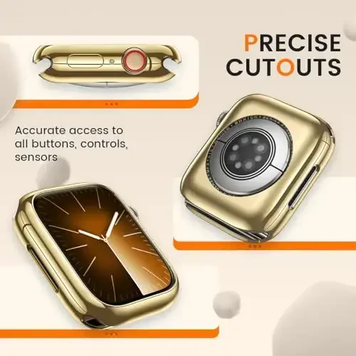 [2 Pack] Goton Bumper Case for Apple Watch Series 9 8 7 45mm, Ultra Thin Soft TPU Shockproof Case Cover Bumper Protector for iWatch Accessories (No Screen Protector) 45mm Gold+Gold - 5