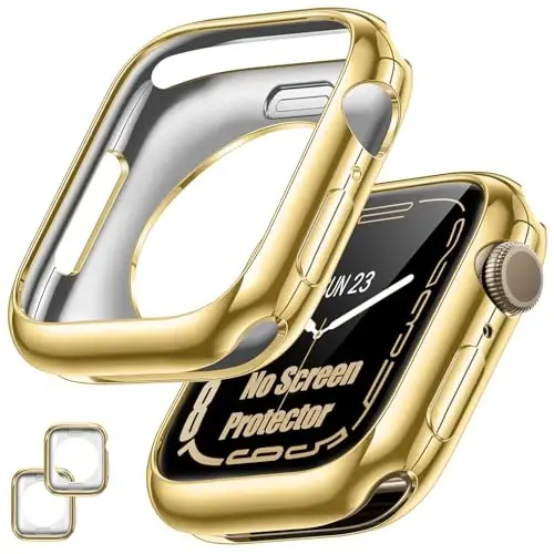 [2 Pack] Goton Bumper Case for Apple Watch Series SE2 SE 6 5 4 44mm, Ultra Thin Soft TPU Shockproof Case Cover Bumper Protector for iWatch Accessories (No Screen Protector) 44mm Gold+Gold - GOTON