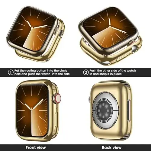 [2 Pack] Goton Bumper Case for Apple Watch Series SE2 SE 6 5 4 44mm, Ultra Thin Soft TPU Shockproof Case Cover Bumper Protector for iWatch Accessories (No Screen Protector) 44mm Gold+Gold - MODAZONE (1)