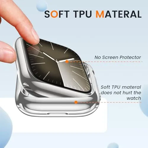 [2 Pack] Goton Bumper Case for Apple Watch Series SE2 SE 6 5 4 44mm, Ultra Thin Soft TPU Shockproof Case Cover Bumper Protector for iWatch Accessories (No Screen Protector) 44mm Silver+Silver - 4