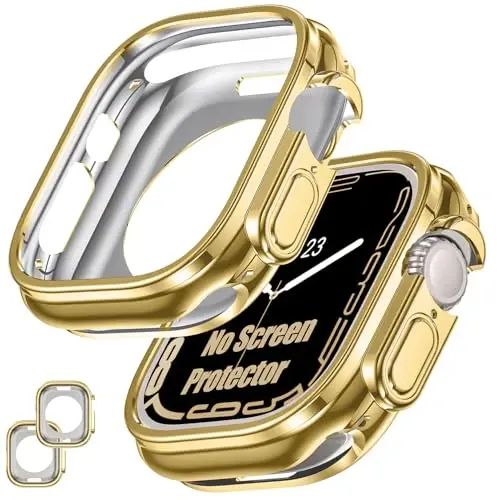 [2 Pack] Goton Bumper Case for Apple Watch Series Ultra 2 Ultra 49mm, Ultra Thin Soft TPU Shockproof Case Cover Bumper Protector for iWatch Accessories (No Screen Protector) 49mm Gold+Gold - GOTON