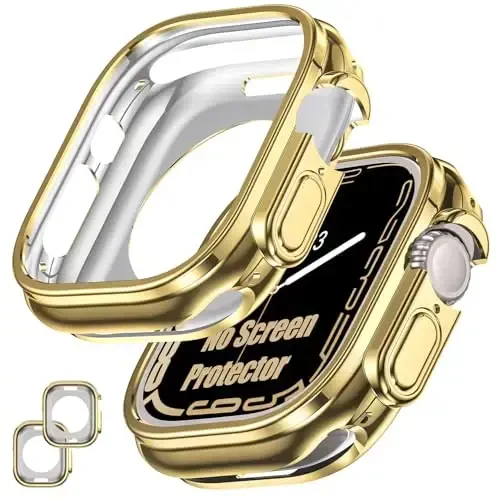 [2 Pack] Goton Bumper Case for Apple Watch Series Ultra 2 Ultra 49mm, Ultra Thin Soft TPU Shockproof Case Cover Bumper Protector for iWatch Accessories (No Screen Protector) 49mm Gold+Gold 