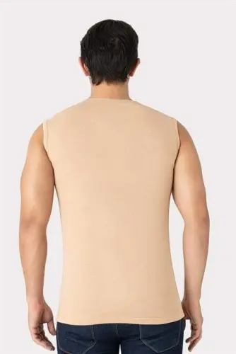 2-Pack Invisible Undershirt Men Skin Color V Neck Sleeveless T-Shirt Cotton Lycra Flexible Soft Fabric - 4