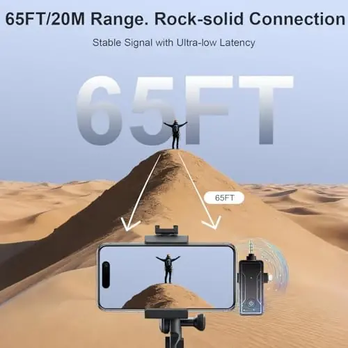 2 Pack iPhone, Android qurilmasi uchun simsiz mini lavalier mikrofon, (3 in 1) - 65 fut simsiz qisqichli qo'sh mikrofon shovqinni kamaytirish bilan video yozish, vlog, YouTube, intervyu uchun 6 soat ishlash vaqti 