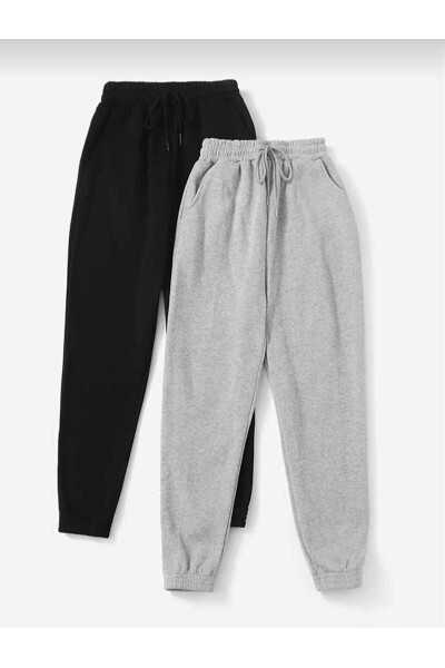 2-Pack Jogger Sweatpants - Black And Grey, Elastic Cuffs, High Waist - 1