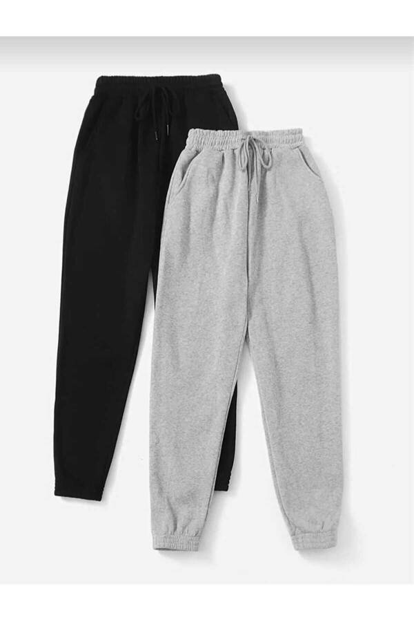 2-Pack Jogger Sweatpants - Black And Grey, Elastic Cuffs, High Waist - 1